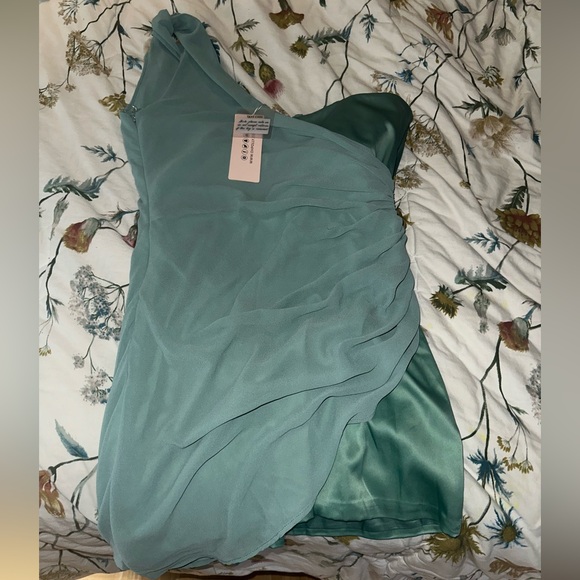 NWT One Shoulder Draped Mini Dress Teal. Oh Polly - Picture 6 of 6